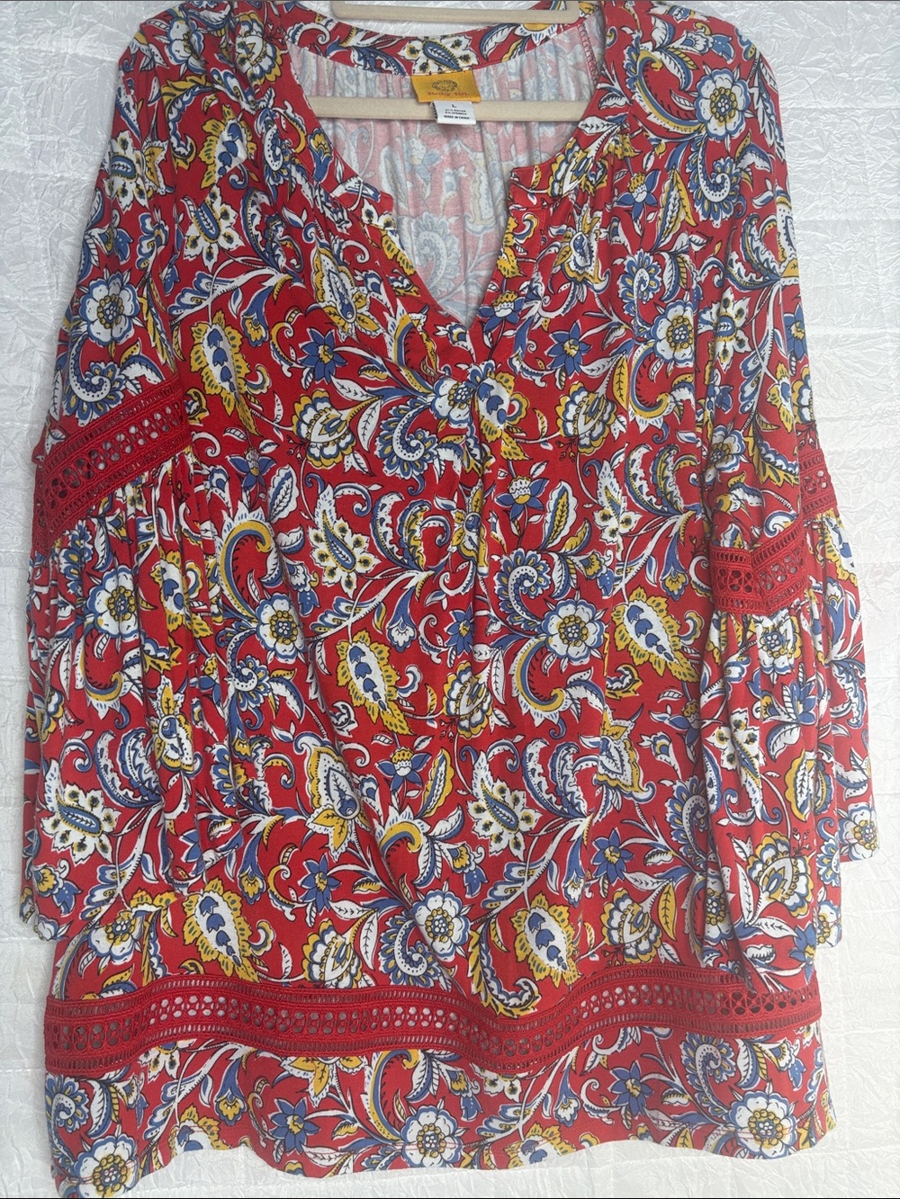 Ruby Rd. Red Floral Paisley V-Neck Tunic